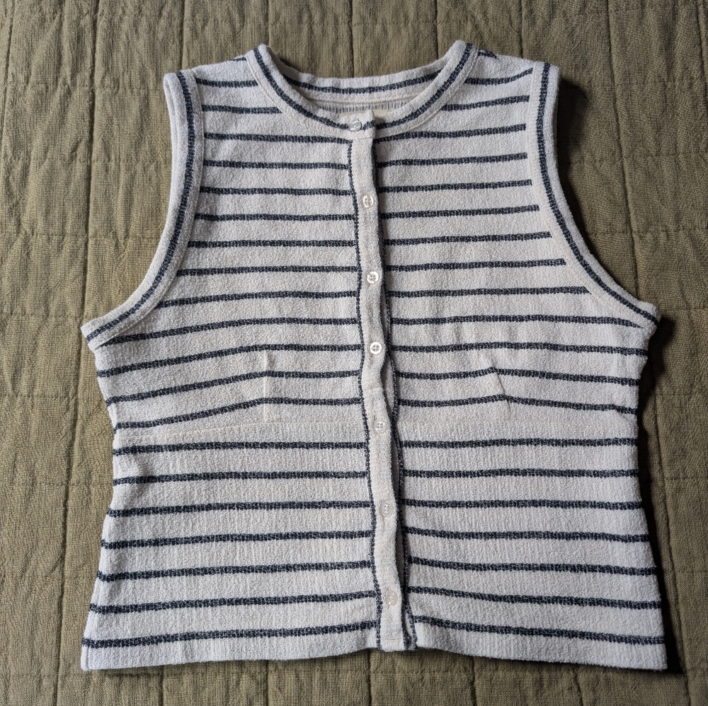 Madewell Split-Crewneck Cardigan Tank Striped Black And White Sz M